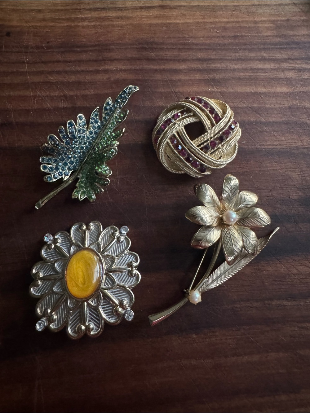 Vintage Collection of 4 Gold Tone Brooches